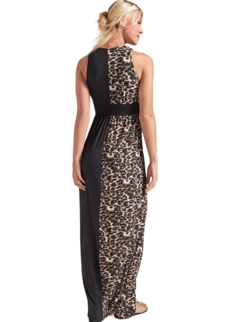 Venus Animal Print Leopard Cheetah Black Color Block Maxi Dress Size Small - Picture 3 of 5